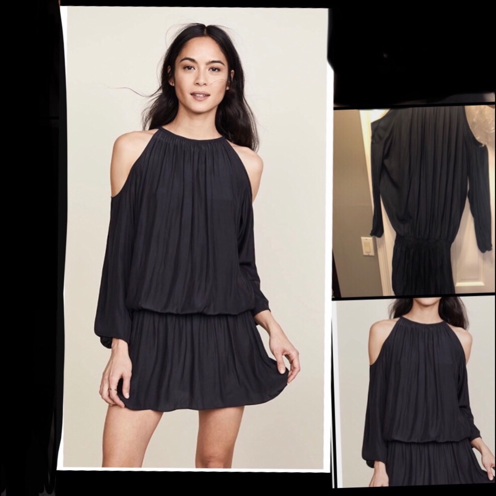 BNWT Ramy Brook Lauren black long slve cold shoulder mini dress. Sz L Large